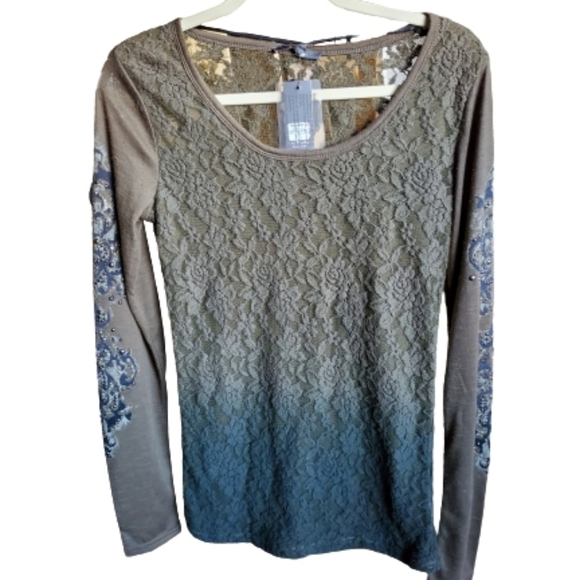Miss Me Tops - MISS ME Brand Olive Green Lace Long Sleeve Top